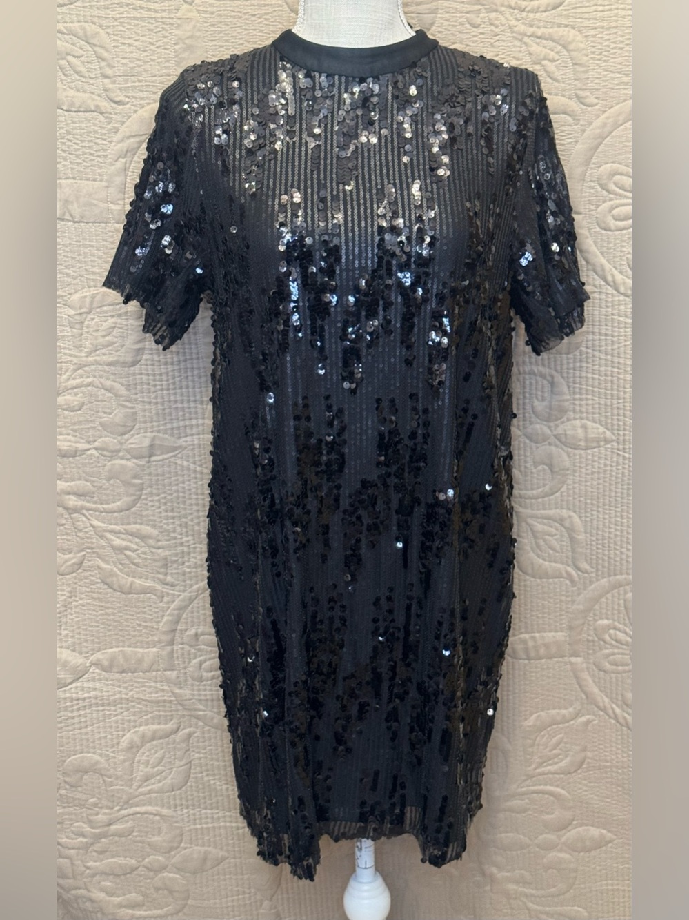 Zara Black Sequin Party, Sparkle, Glow Short Sleeve Shift Dress